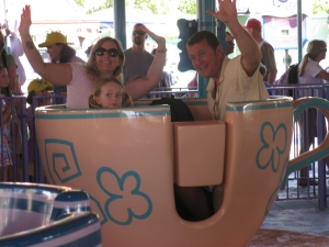 Riding in a tea cup on the Mad Tea Party ride
